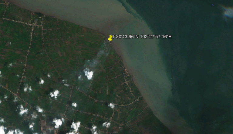 1 Maret 2020 Terdeteksi Asap di Koordinat 1°30'43.96"N 102°27'57.16"E​ (Tlk. Pambang, Bantan, Kabupaten Bengkalis, Riau)